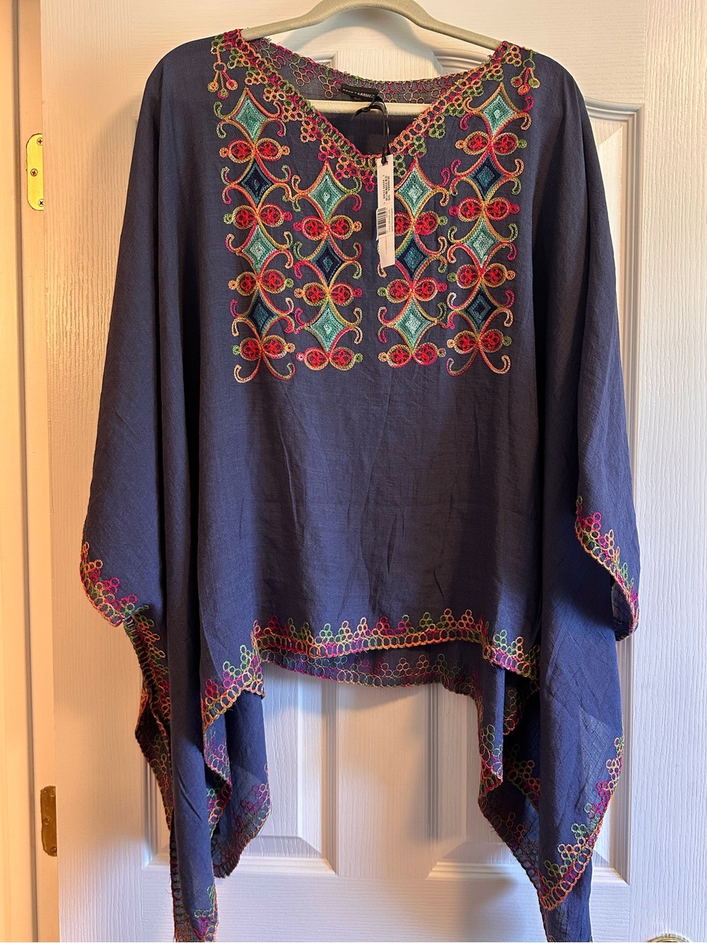 Coco + Carmen Navy Tunic with Neon Embroidered Trim